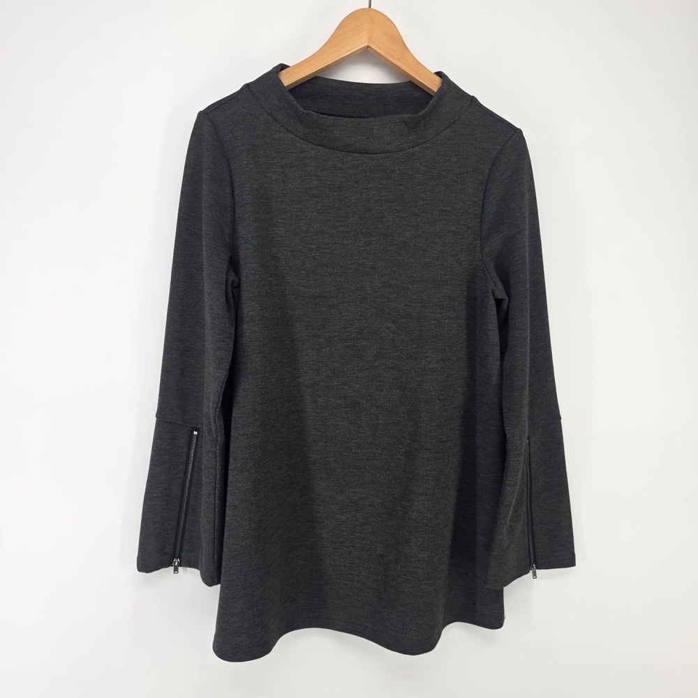 Soft Surroundings Tunic Top Womens Medium Gray Mock Neck Zipper Sleeve 2CW26